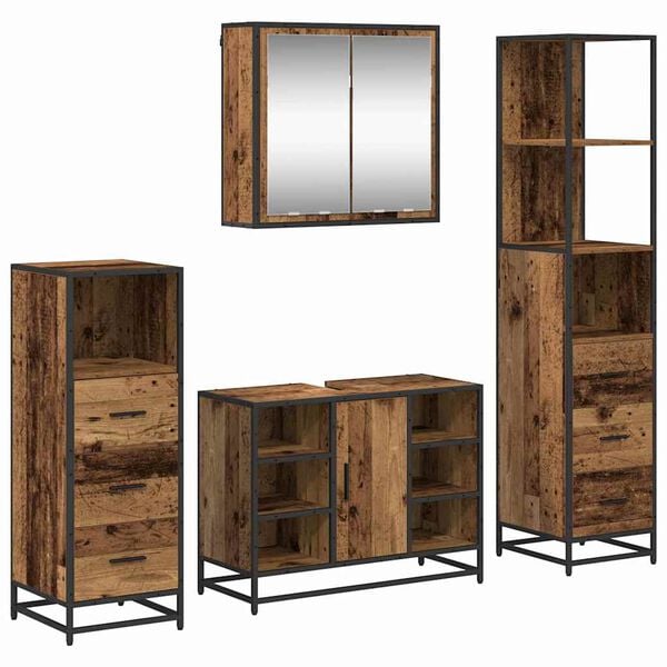 vidaXL Bathroom Furniture Set with Door 4 pcs Old Wood Engineered Wood