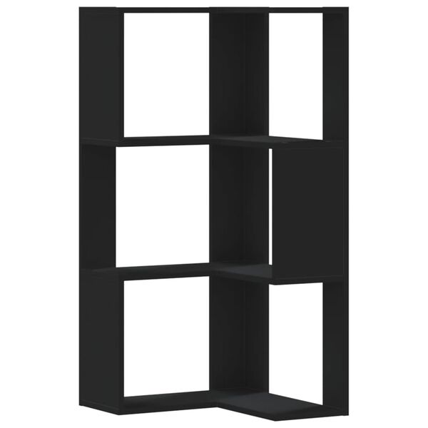 vidaXL Corner Bookcase 3-Tier Black 50x50x102 cm Engineered Wood