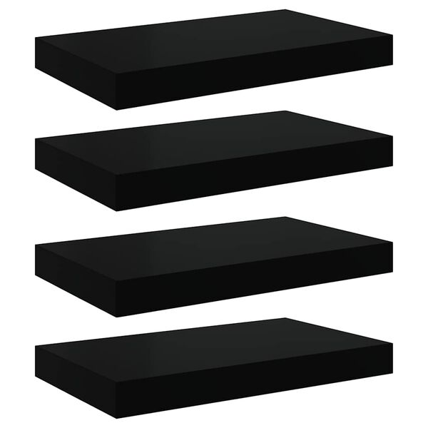 vidaXL Floating Wall Shelves 4 pcs High Gloss Black 40x23x3.8 cm MDF