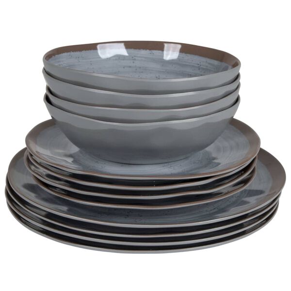 Bo-Camp 12 Piece Tableware Halo Melamine Grey and Terra