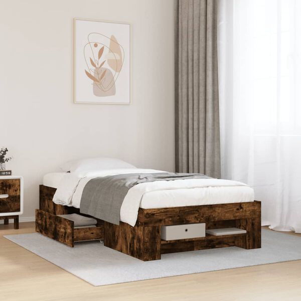 vidaXL Bed Frame without Mattress Smoked Oak 100x200 cm Engineered Wood