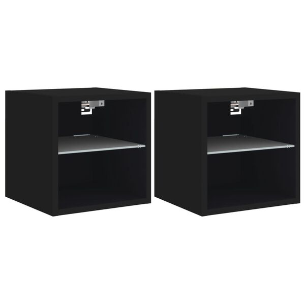 vidaXL TV Wall Cabinets with LED Lights 2 pcs Black 30x28.5x30 cm