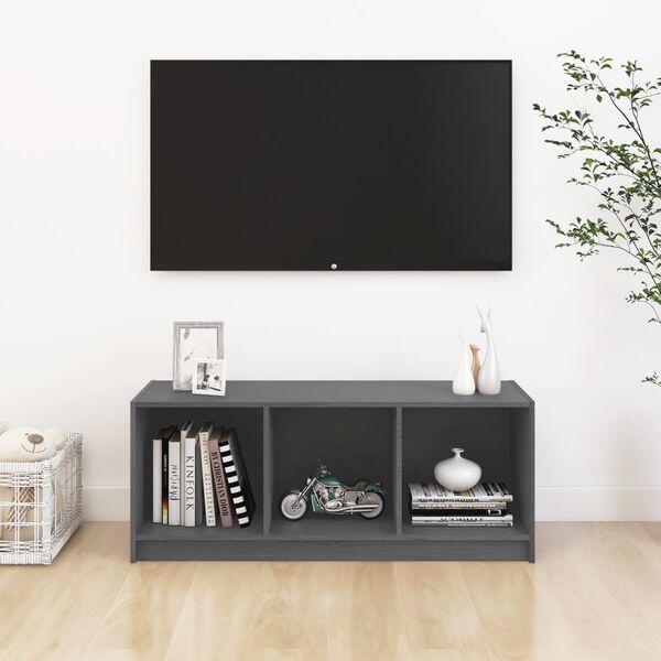vidaXL TV Cabinet Grey 104x33x41 cm Solid Pinewood