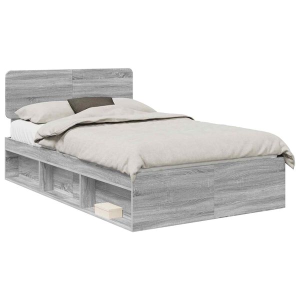 vidaXL Bed Frame Grey Sonoma 135 x 190 cm Solid Pine Wood