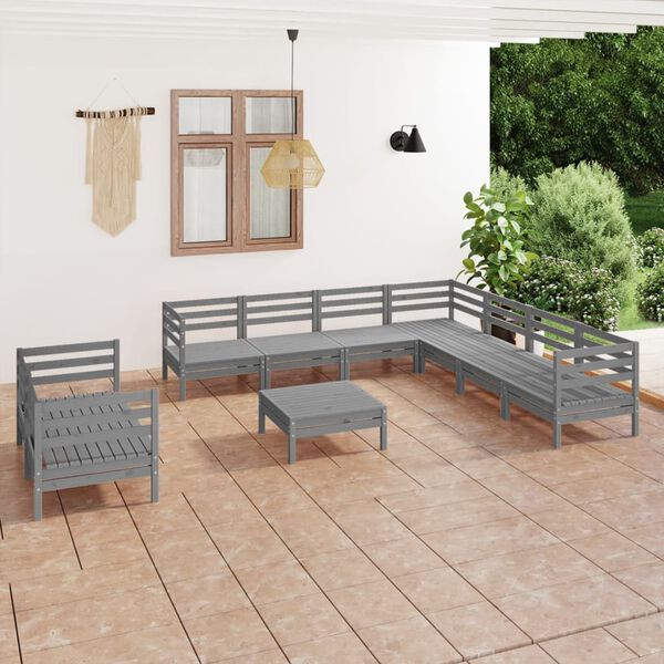 vidaXL 10 Piece Garden Lounge Set Solid Wood Pine Grey