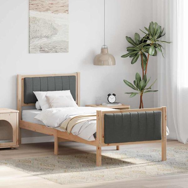 vidaXL Bed frame Brown and dark grey 80 x 200 cm Solid pine wood