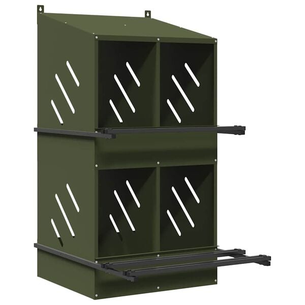 vidaXL Chicken Nesting Box with 4 Compartments Olive Green Metal