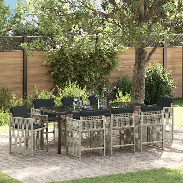 vidaXL Garden Dining Set 9 pcs Light Grey Poly Rattan
