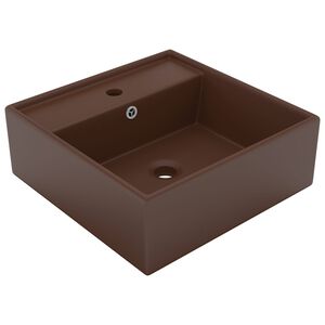 vidaXL Luxury Basin Overflow Square Matt Dark Brown 41x41 cm Ceramic