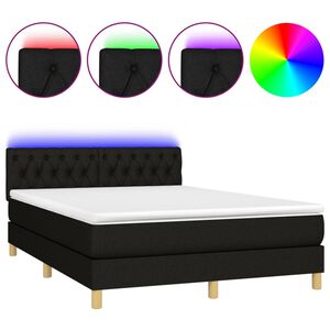 vidaXL Box Spring Bed with Mattress&LED Black 140x200cm Fabric