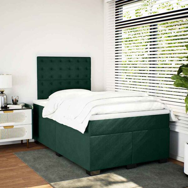 vidaXL Box Spring Bed with Mattress Dark Green 120x200 cm Velvet