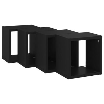 vidaXL Wall Cube Shelves 4 pcs Black 22x15x22 cm