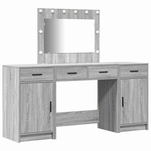 vidaXL Dressing Table with Mirror Lights 3 pcs Grey Engineered Wood