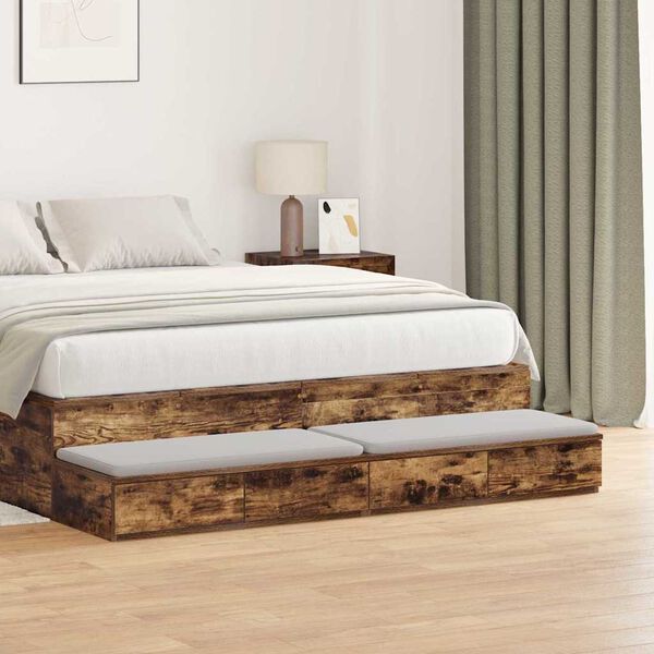 vidaXL Bed Drawers Smoked Oak 135 x 36.5 x 16.5 cm Engineered Wood