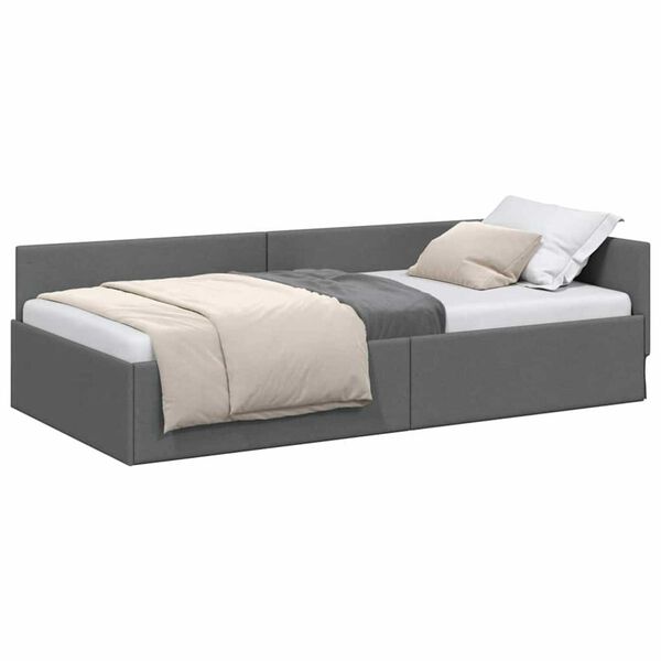 vidaXL Corner Bed Frame with Headboard Dark Grey 90 cm x 190 cm Velvet