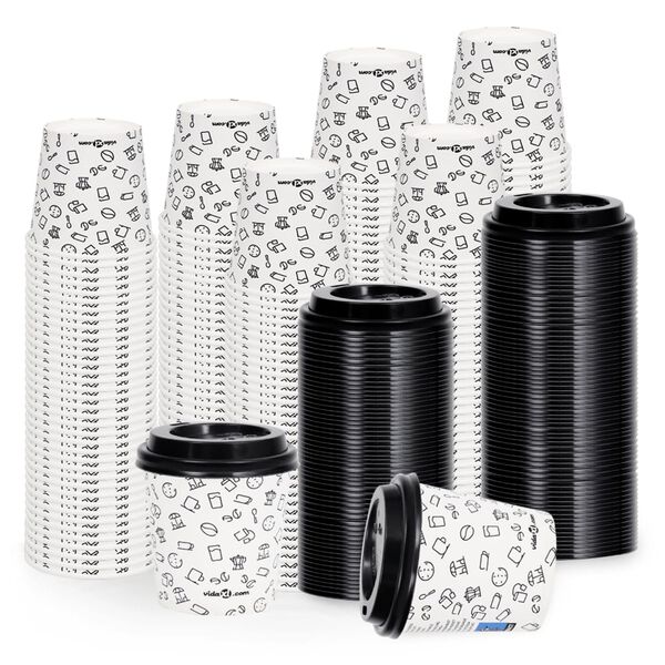 vidaXL Coffee Paper Cups with Lids 120 ml 250 pcs White and Black