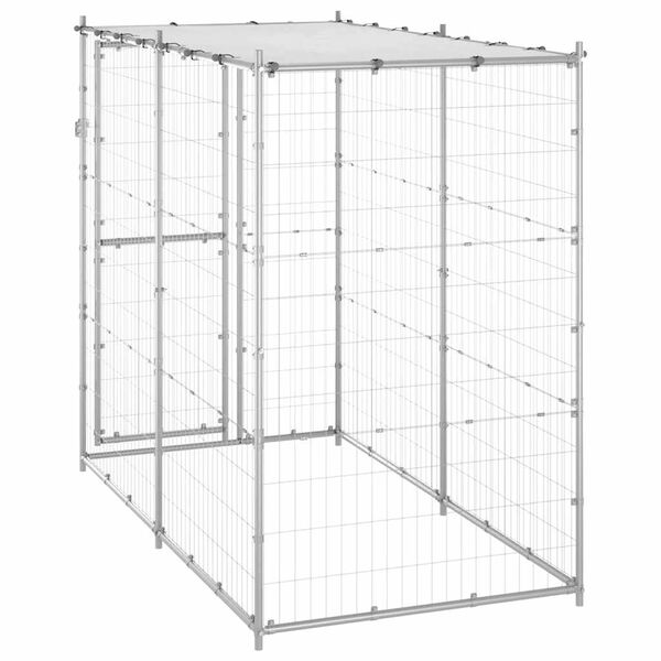 vidaXL Outdoor Dog Kennel Galvanised Steel with Roof 110x220x180 cm