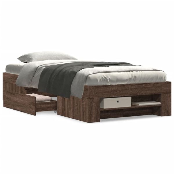 vidaXL Bed Frame without Mattress Brown Oak 90x200 cm Engineered Wood