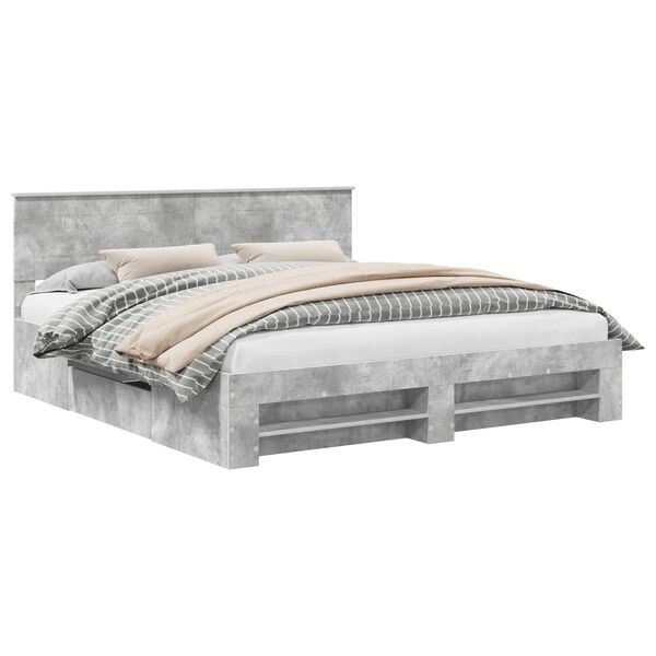 vidaXL Bed Frame Concrete Grey 200 x 200 cm Engineered Wood