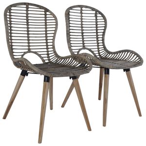 vidaXL Dining Chair | Set of 2 | Brown | Natural rattan and wood | Standard