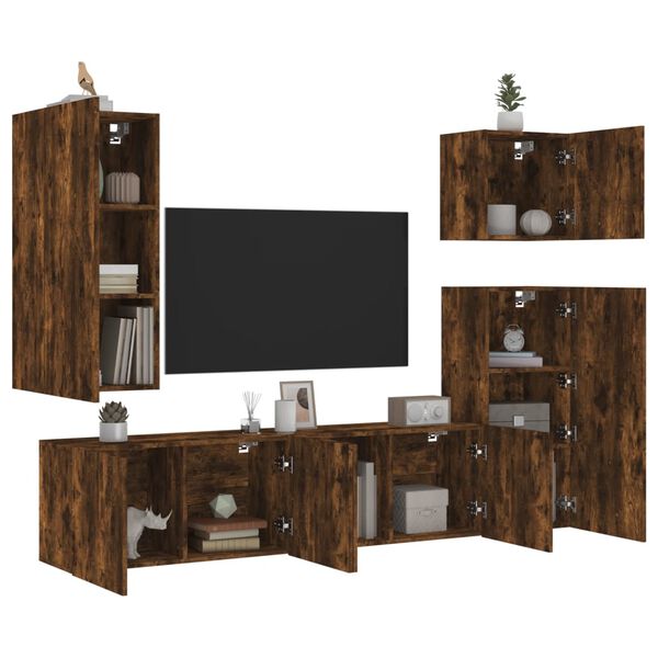 vidaXL 5 Piece TV Wall Units Smoked Oak Engineered Wood