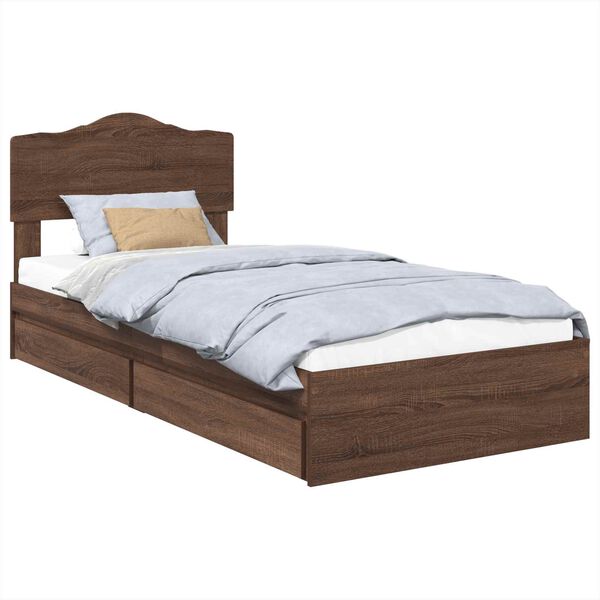 vidaXL Storage Bed with Drawer Brown Oak 100 x 200 cm Engineered Wood