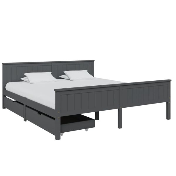 vidaXL Bed Frame without Mattress Dark Grey Solid Wood Pine 200x200 cm (322208+321990)