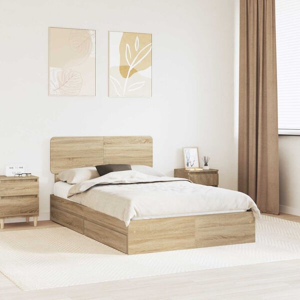 vidaXL Storage Bed with Drawer Sonoma Oak 135 x 190 cm Engineered Wood