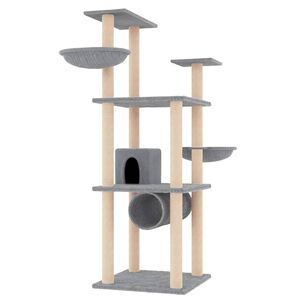 vidaXL Cat Tree with Sisal Scratching Posts Light Grey 141 cm