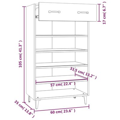 vidaXL Shoe Cabinet Sonoma Oak 60x35x105 cm Engineered Wood