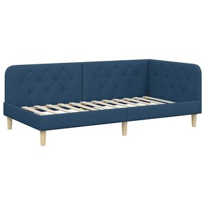 vidaXL Corner Bed Frame with Headboard Blue 90 x 190 cm Fabric