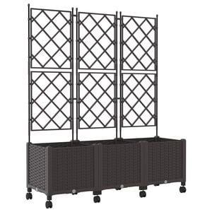 vidaXL Garden Planter with Trellis&Wheels 3 pcs Brown PP