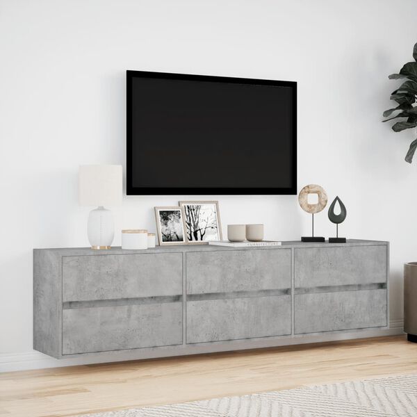 vidaXL TV Wall Cabinet with LED Concrete Grey 180x31x45 cm