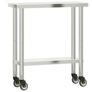 vidaXL Kitchen Work Table with Wheels 82,5x30x85 cm Stainless Steel