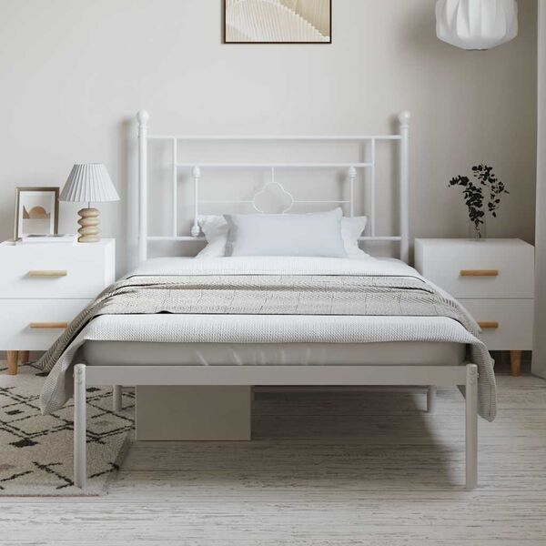 vidaXL Metal Bed Frame without Mattress with Headboard White 100x200cm