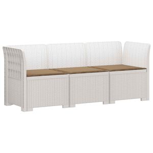 vidaXL 3-Seater Garden Sofa with Cushions Rattan Look PP White