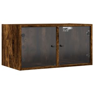 vidaXL Wall Cabinet with Glass Doors Smoked Oak 68.5x37x35 cm