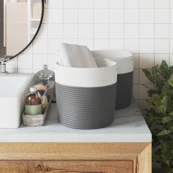vidaXL Storage Baskets 2 pcs Grey and White &Oslash;28x28 cm Cotton