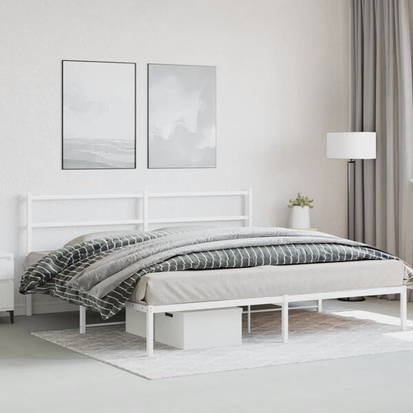vidaXL Metal Bed Frame without Mattress with Headboard White 193x203cm