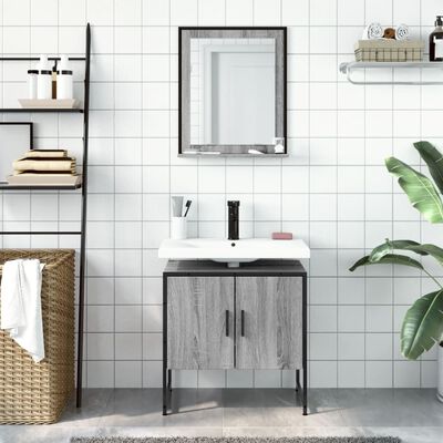 vidaXL 2 Piece Bathroom Cabinet Set Grey Sonoma Engineered Wood