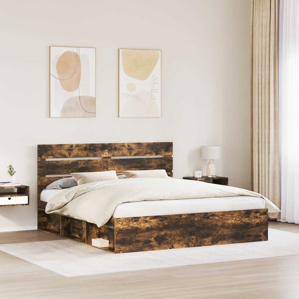 vidaXL Bed Frame Smoked Oak 180 x 200 cm Solid Pine Wood