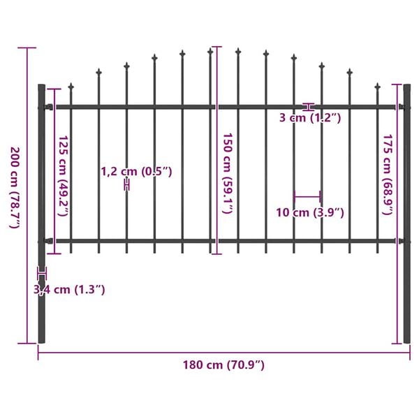 vidaXL Garden Fence with Spear Top Steel 170x150 cm Black