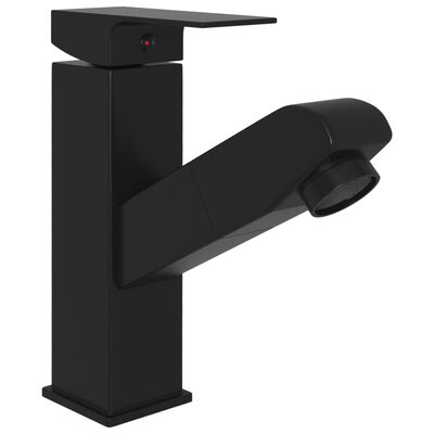 vidaXL Bathroom Basin Faucet with Pull-out Function Black 157x172 mm