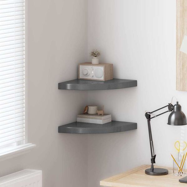 vidaXL Floating Corner Shelves 2 pcs High Gloss Grey 35x35x3.8 cm MDF