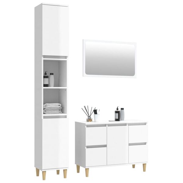 vidaXL 3 Piece Bathroom Furniture Set High Gloss White Engineered Wood