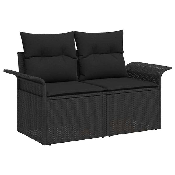 vidaXL Garden Sofa with Cushion Black 141 x 62 x 69cm Poly Rattan