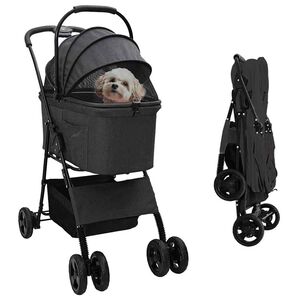 vidaXL Folding Pet Stroller Adjustable Black 81 x 47 x 99 cm Polyester