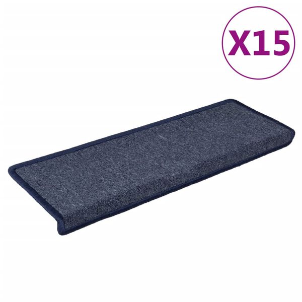 vidaXL Stair Mats 15 pcs 65x21x4 cm Dark Grey and Blue Rectangular Edge