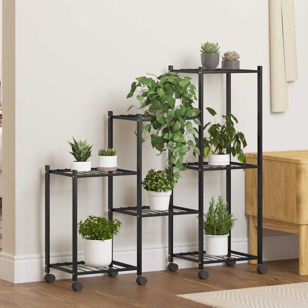 vidaXL Flower Stand with Wheels 83x25x83.5 cm Black Iron