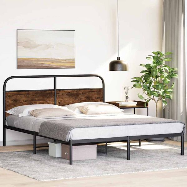 vidaXL Bed Frame Without Mattress 160x200 cm Smoked Oak Engineered Wood